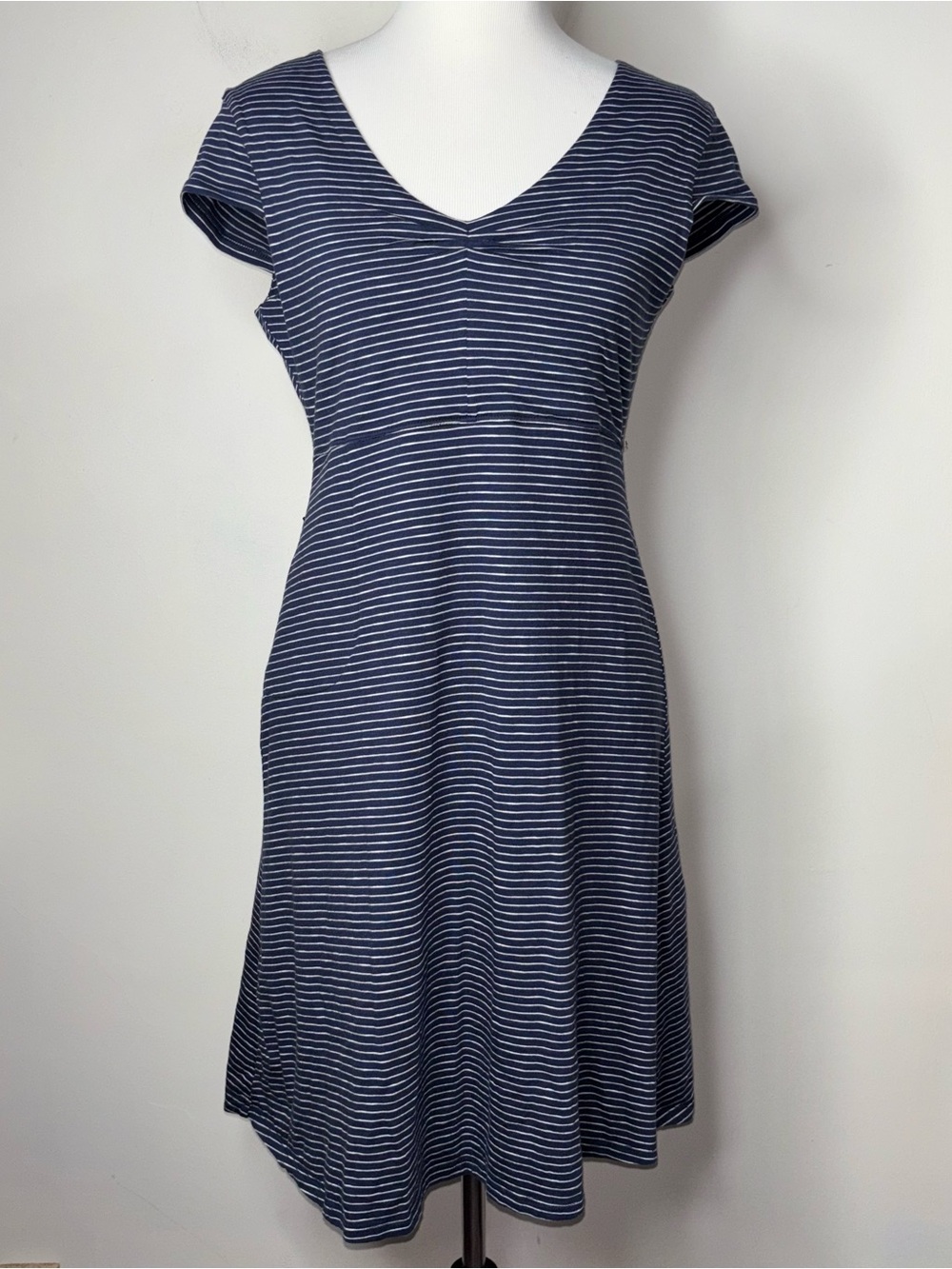 Toad&Co Rosemarie Organic Cotton Blend Blue Stripe Fit Flare Dress Small